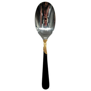 Yamazaki 18/8 Stainless LINDI Black Handle GOLD Accent Vintage Serving Spoon‎